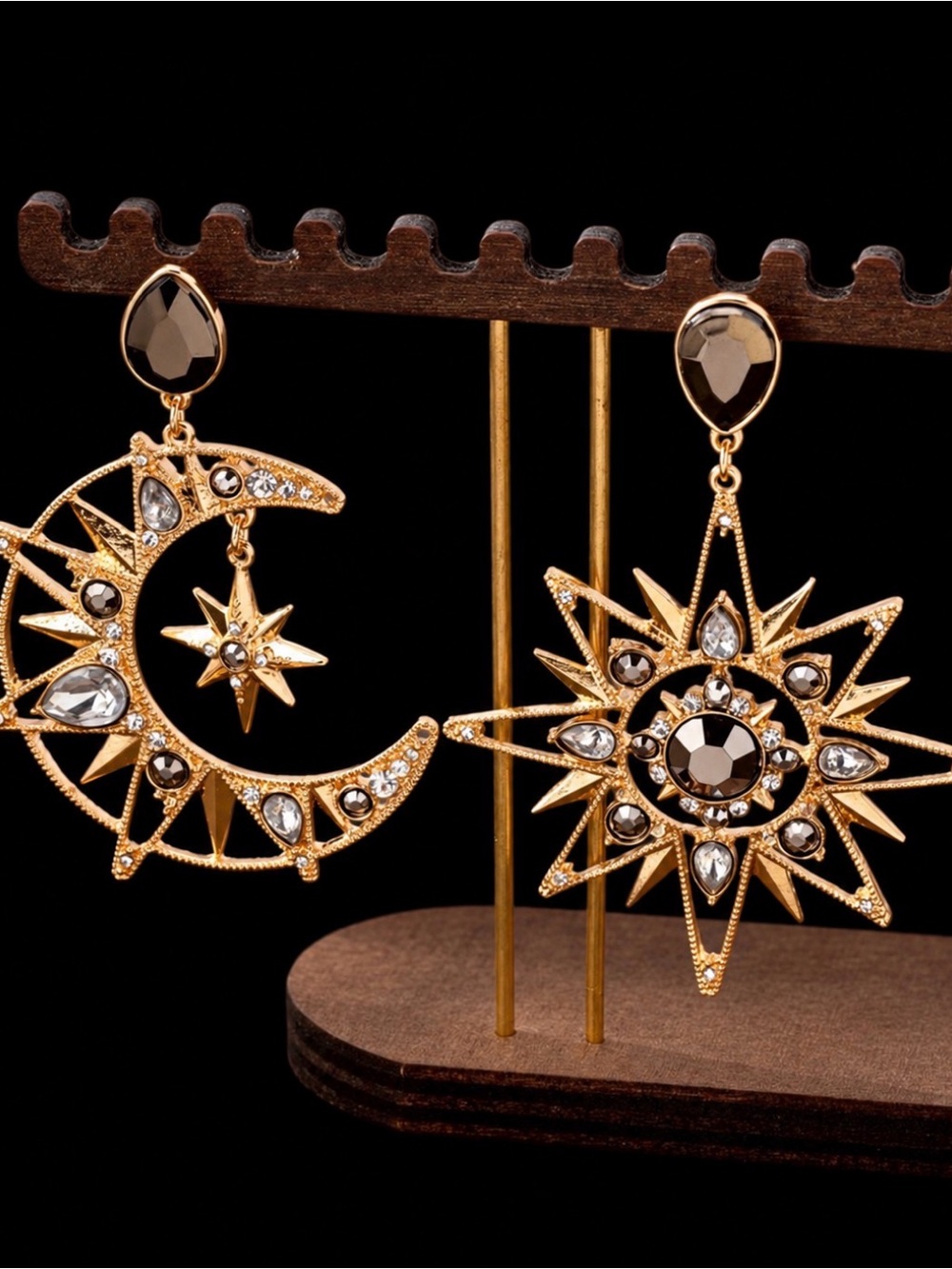 Gold Celestial Moon & Star Statement Earrings